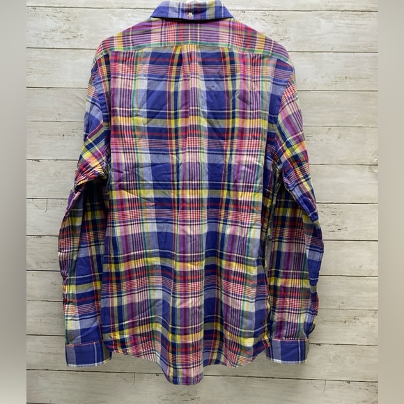 Polo Ralph Lauren Plaid Linen Colorful Mens button Long Sleeve Shirt Large - Picture 11 of 16